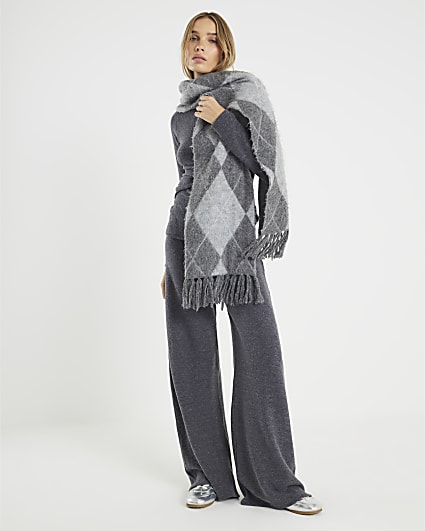 Grey Cosy Wide Leg Trousers
