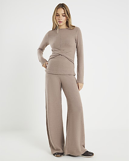 Brown Cosy Wide Leg Trousers