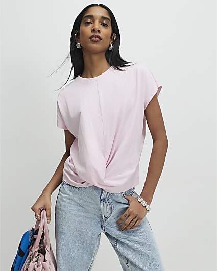 Blue Cotton Twist Front T-shirt | River Island
