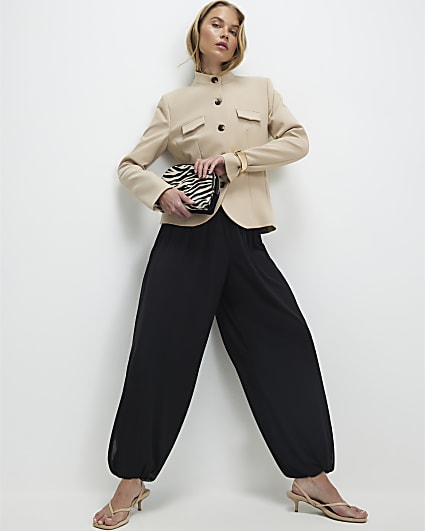 Black Mesh Bubble Hem Balloon Trousers