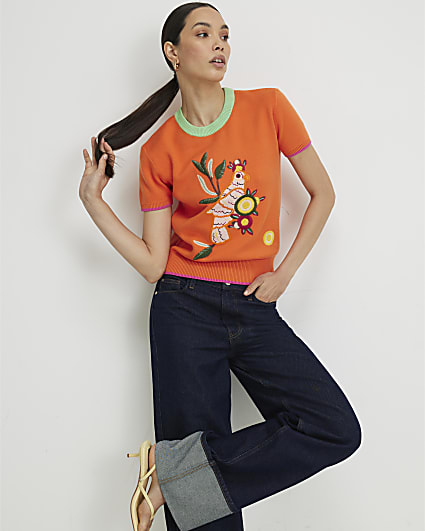 Orange Toucan Knitted T-Shirt