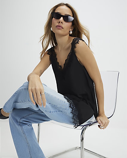 Black Longline Lace Cami Top