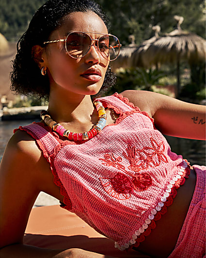 Pink Lace Trim Tank Top | River Island