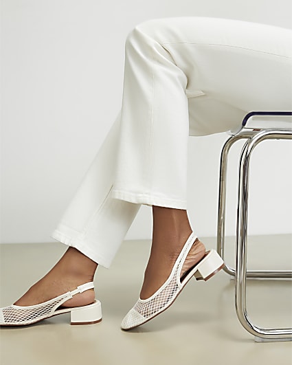 Cream Mesh Round Toe Slingback Shoes