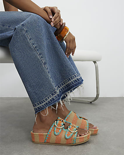 Orange Striped Footbed Sandals