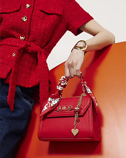 Red Mini Scarf Tote Cross Body Bag