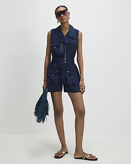 Navy Sleeveless Utility Playsuit