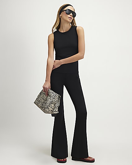 Black Sleeveless Racer Neck Tank Top