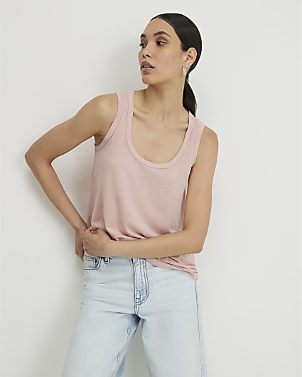 Pink Lace Trim Knitted Tank Top | River Island