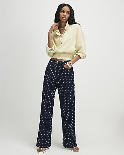 Blue Spot Print Relaxed Straight Jeans