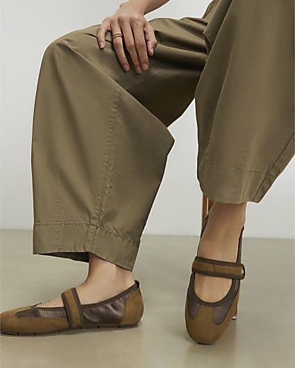 Khaki Velcro Strap Sneakerina Ballet Trainers