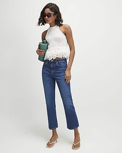 Blue Cropped Kick Flare Jeans