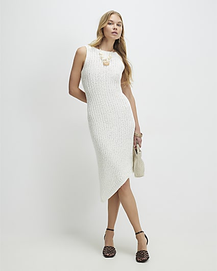 White Asymmetric Midi Dress