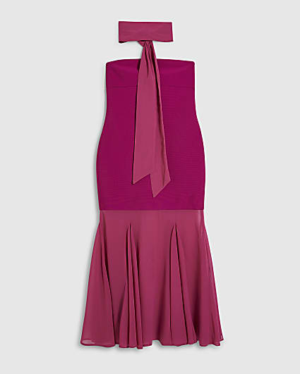 Petite Pink Scarf Bandeau Hybrid Midi Dress