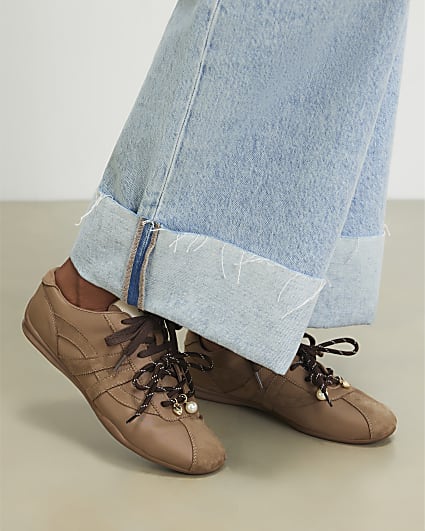 Brown Slim Double Lace Trainers