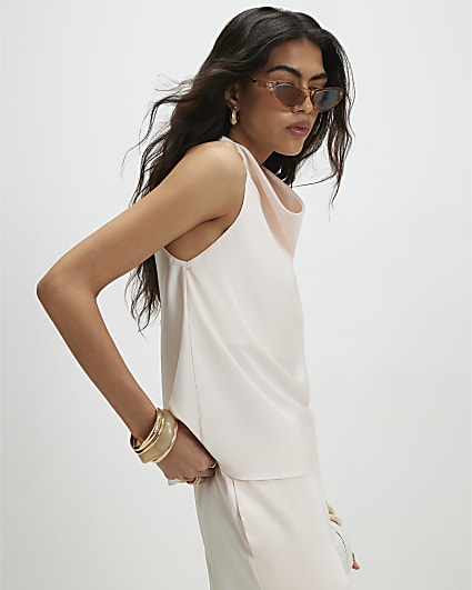 Cream Satin Halter Neck Top