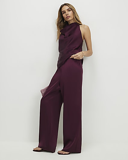 Red Satin Wide Leg Trousers