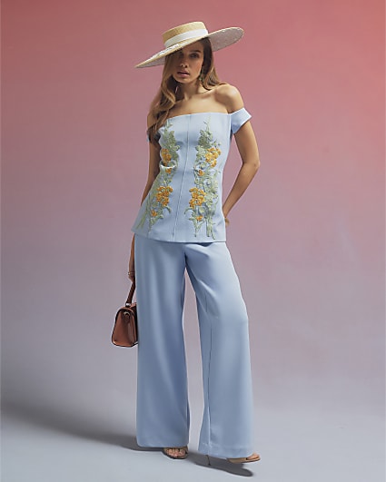 Blue Premium Floral Embroidered Jumpsuit