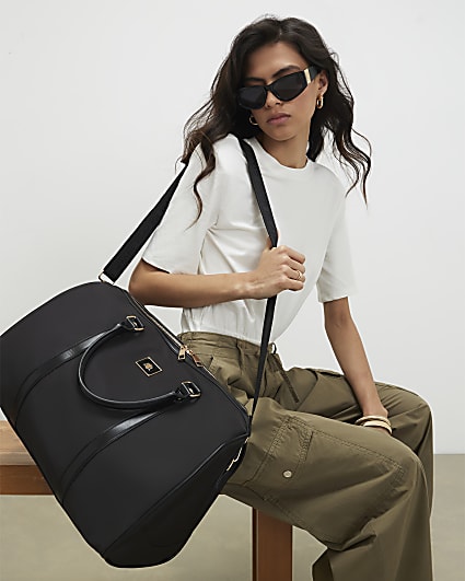 Black Nylon Barrell Travel Bag