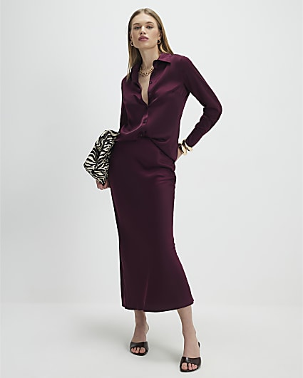 Red Satin Midi Skirt