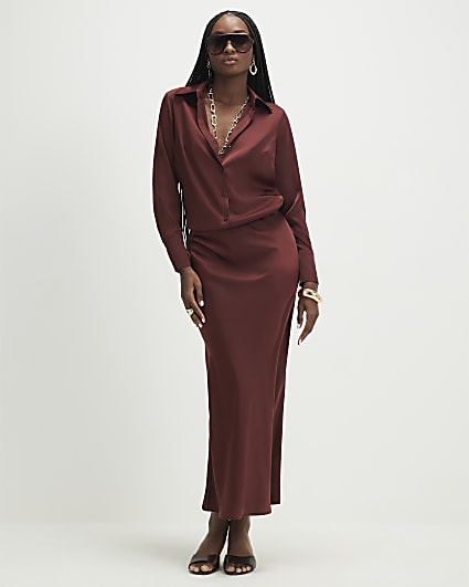 Brown Satin Maxi Skirt