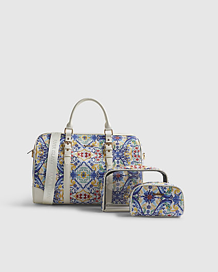 White Tile Print Barrell Bag Bundle