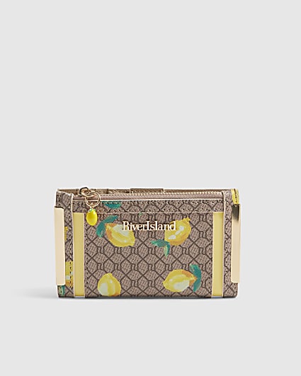 Beige Lemon Monogram Print Mini Purse