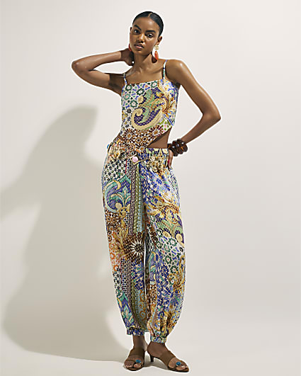 Blue Tile Print Hareem Trousers