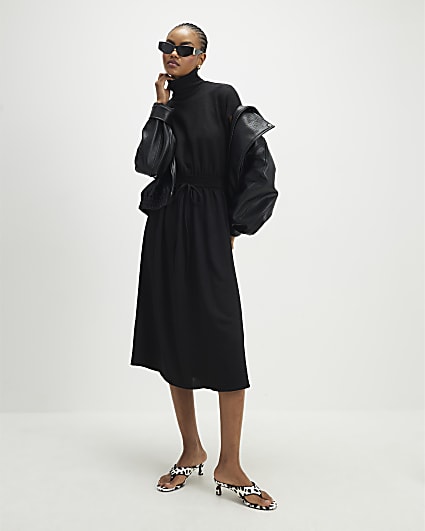 Black Cosy Hybrid Midi Dress