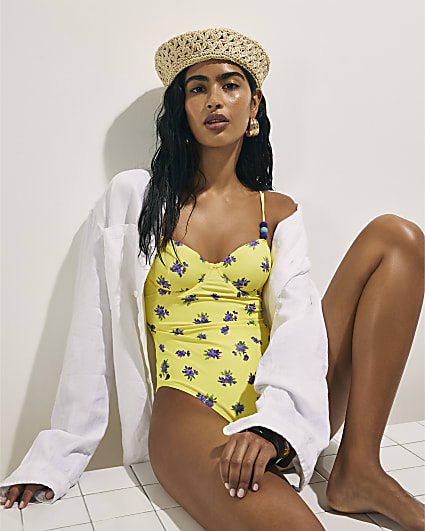 Yellow Floral Underwired Swimsuit