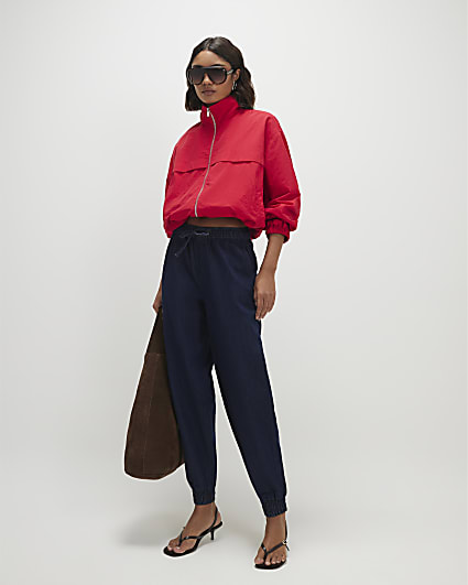 Black Denim Cuffed Joggers