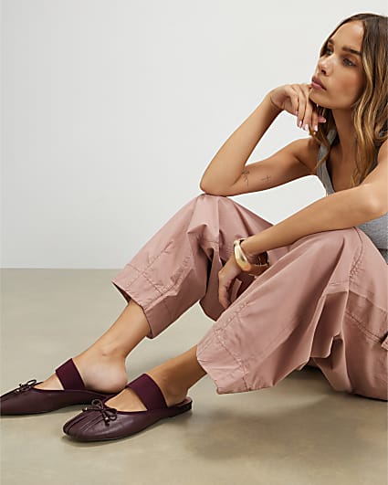 Red Elastic Strap Backless Ballet Pumps