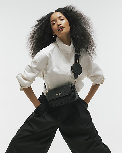 Black Monogram Print Cross Body Bag