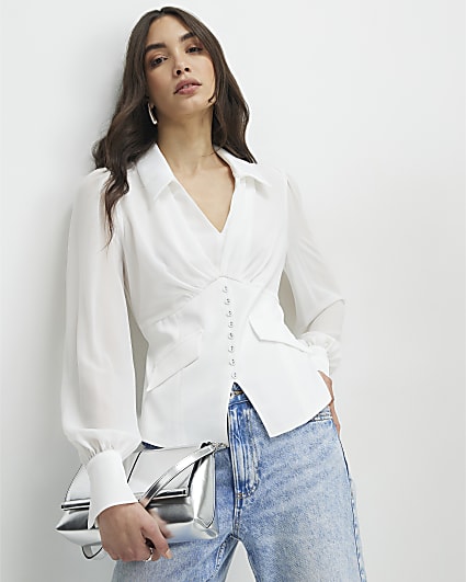 White Corset Detail Blouse