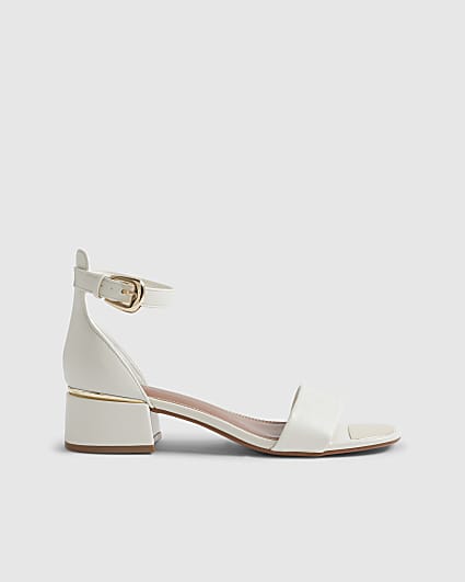 White Low Block Heel Sandals