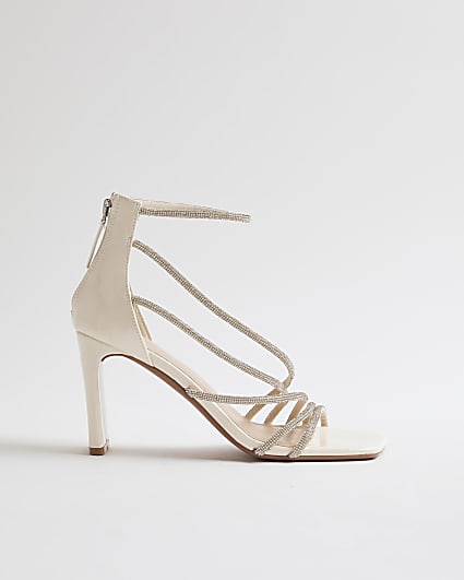 White Diamante Strappy Heeled Sandals