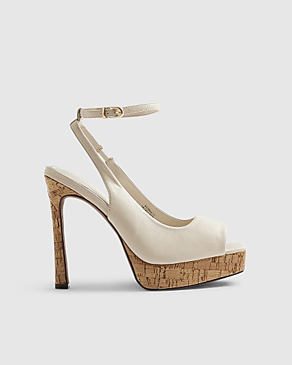 White Peep Toe Platform Heeled Sandals