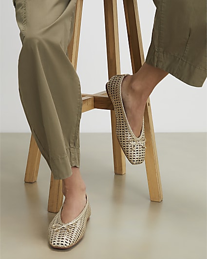 Gold Woven Ballet Flats