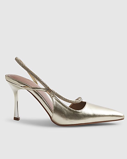 Gold Diamante Strap Court Heels