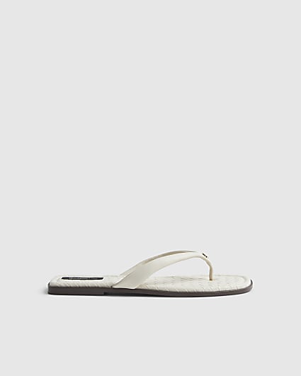 Cream Woven Toe Thong Flat Sandals