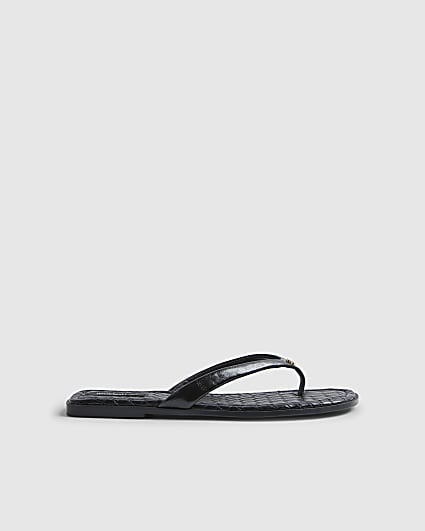 Black Woven Toe Thong Flat Sandals