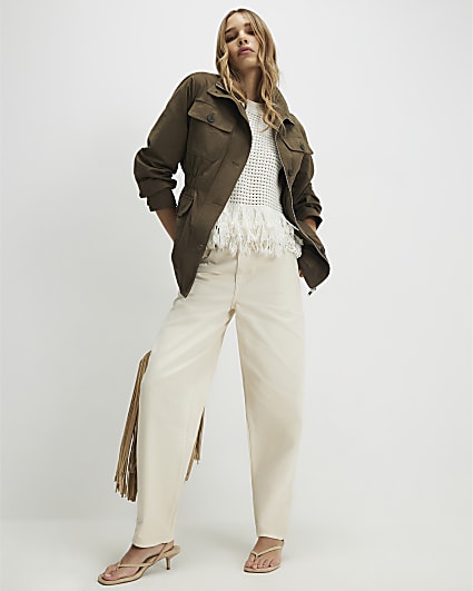 Khaki Utility Funnel Jacket