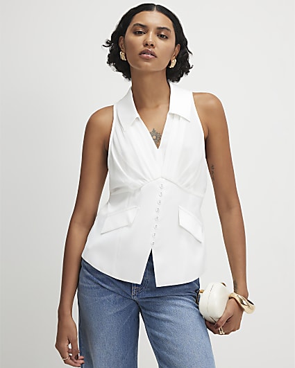 Cream Halter Neck Corset Blouse