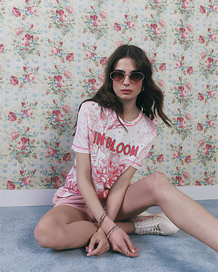 Pink Short Sleeve In Bloom Cotton T-shirt