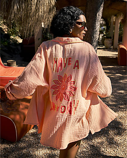 Orange Cotton Textured Beach Shirt