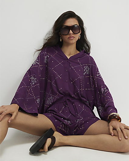 Purple Palm Embellished Shirt