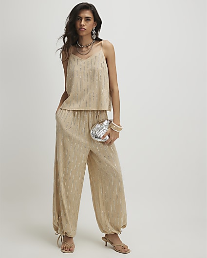 Cream Embellished Balloon Leg Trousers