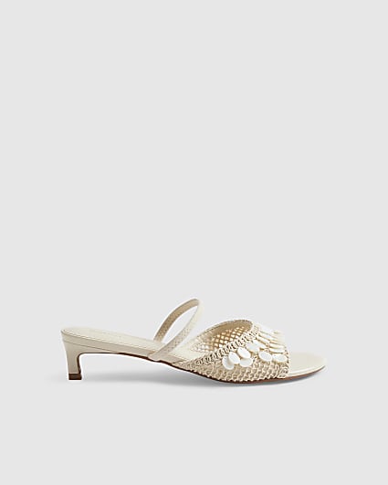 Cream Shell Crochet Low Heel Sandals