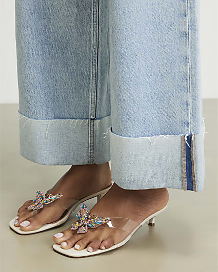 Cream Perspex Toe Thong Butterfly Heels