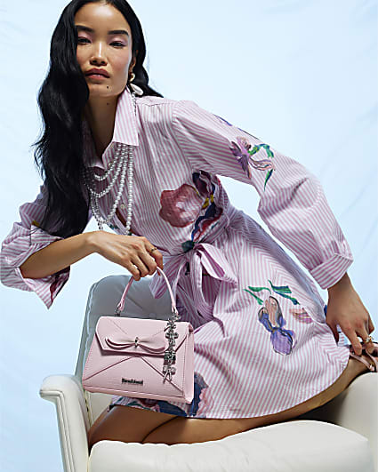 Pink Mini Bow Front Charm Tote Bag